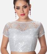 Silver high neck short sleevess princesss cut padded readymade saree blouse