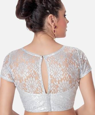 Silver high neck short sleevess princesss cut padded readymade saree blouse 5