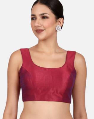 Magenta dupion silk sleeveless readymade saree blouse 1