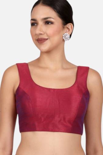 Magenta dupion silk sleeveless readymade saree blouse