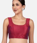 Magenta dupion silk sleeveless readymade saree blouse