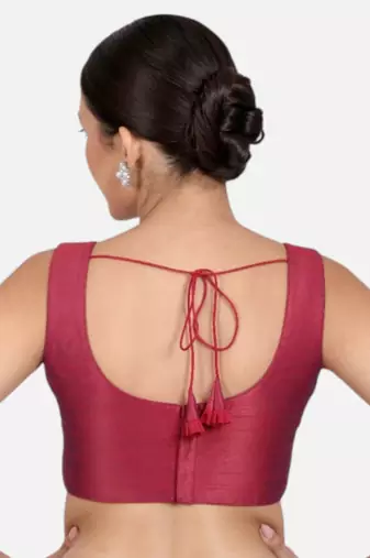 Magenta dupion silk sleeveless readymade saree blouse