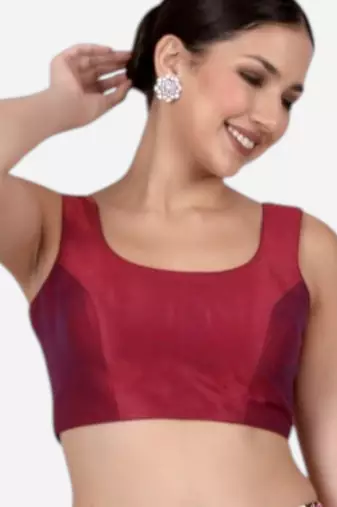 Magenta dupion silk sleeveless readymade saree blouse