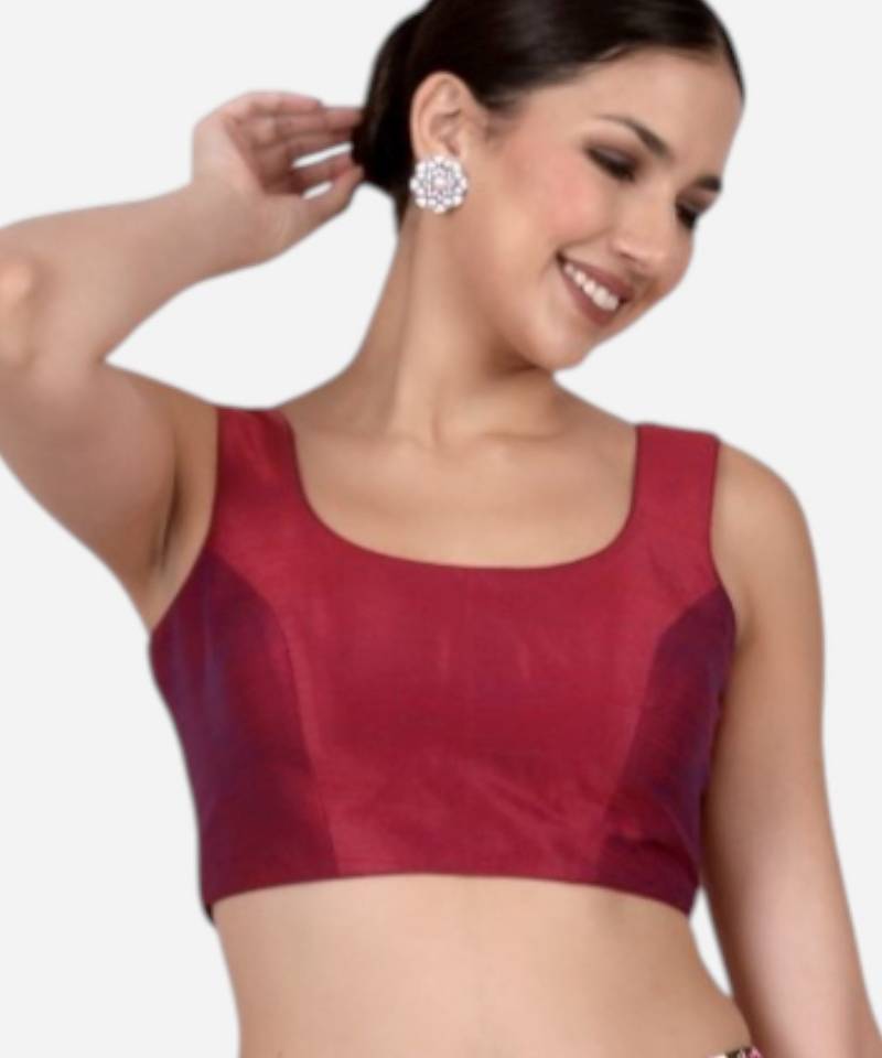 Magenta dupion silk sleeveless readymade saree blouse