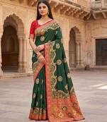 Green pashmina paithani silk saree with beautifully multicolor border and pallu