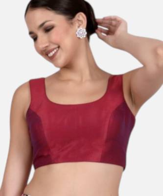 Magenta dupion silk sleeveless readymade saree blouse 4