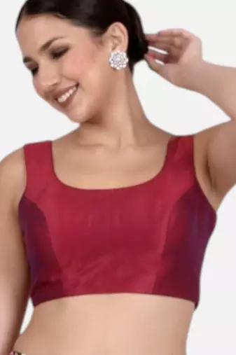 Magenta dupion silk sleeveless readymade saree blouse