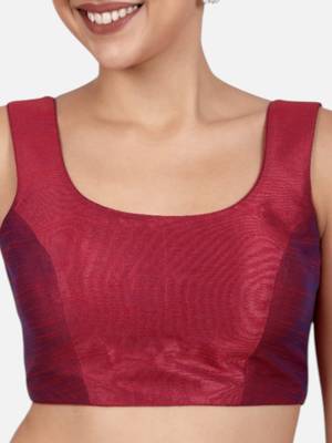 Magenta dupion silk sleeveless readymade saree blouse 5
