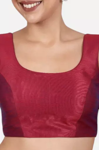 Magenta dupion silk sleeveless readymade saree blouse