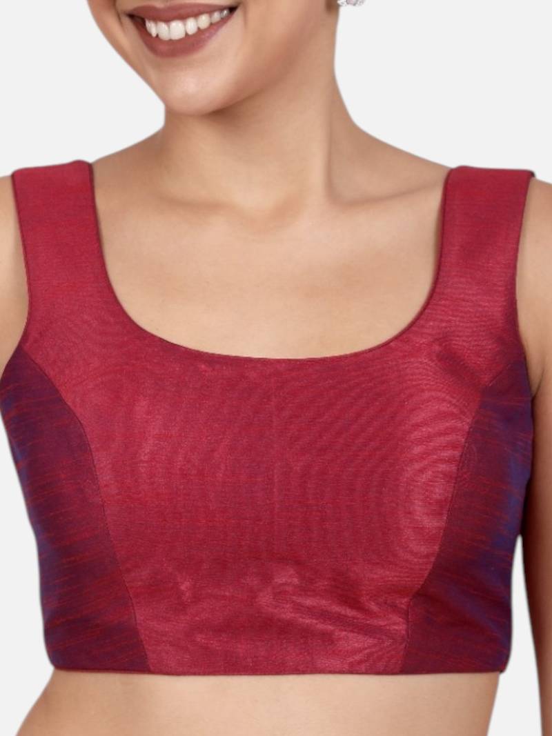 Magenta dupion silk sleeveless readymade saree blouse