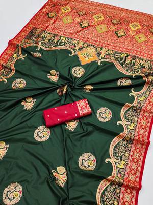 Green pashmina paithani silk saree with beautifully multicolor border and pallu 2