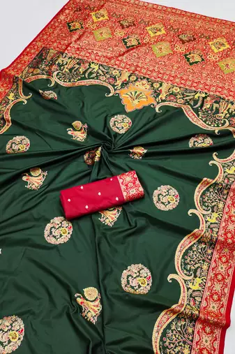 Green pashmina paithani silk saree with beautifully multicolor border and pallu