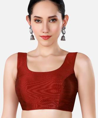 Maroon dupion silk sleeveless readymade saree blouse 1