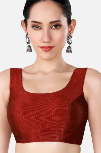Maroon dupion silk sleeveless readymade saree blouse