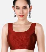 Maroon dupion silk sleeveless readymade saree blouse