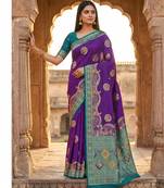 Purple pashmina paithani silk saree with beautifully multicolor border and pallu