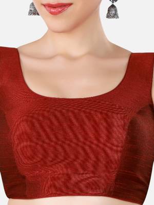 Maroon dupion silk sleeveless readymade saree blouse 5