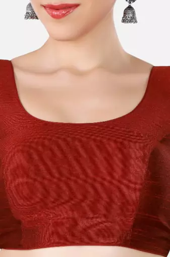 Maroon dupion silk sleeveless readymade saree blouse