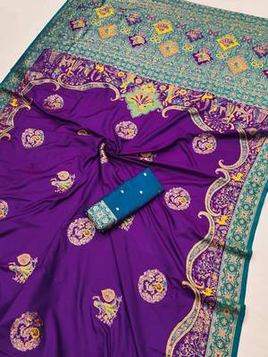 Purple pashmina paithani silk saree with beautifully multicolor border and pallu 2