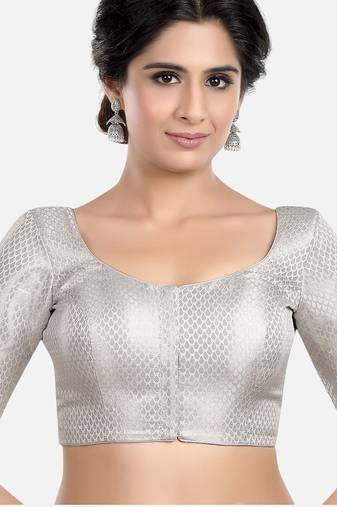 Silver brocade printed readymade saree blouse