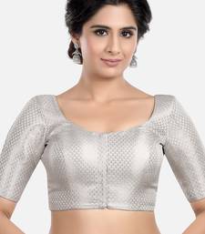 Silver brocade printed readymade saree blouse