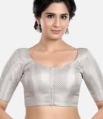Silver brocade printed readymade saree blouse