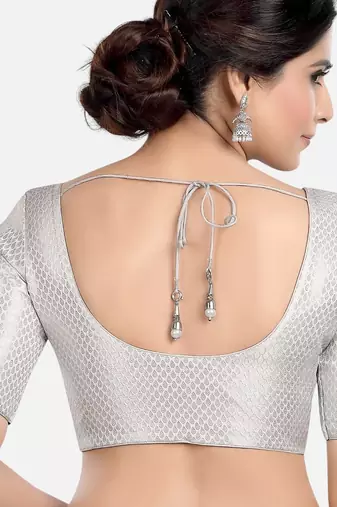 Silver brocade printed readymade saree blouse