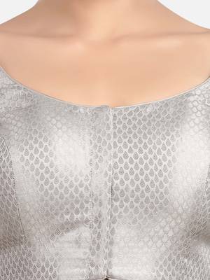 Silver brocade printed readymade saree blouse 5
