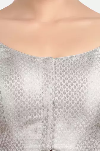 Silver brocade printed readymade saree blouse