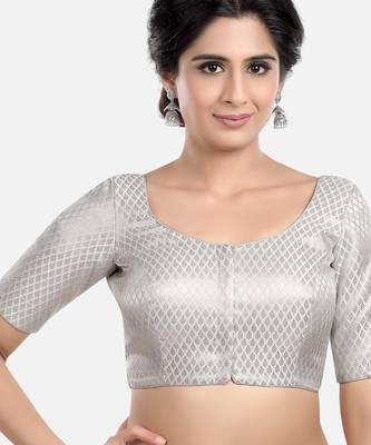 Silver brocade printed readymade saree blouse 1