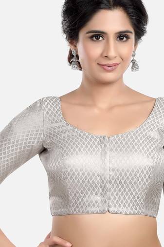 Silver brocade printed readymade saree blouse
