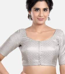 Silver brocade printed readymade saree blouse