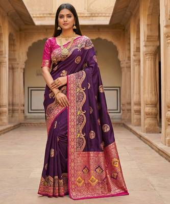 Wine pashmina paithani silk saree with beautifully multicolor border and pallu 1