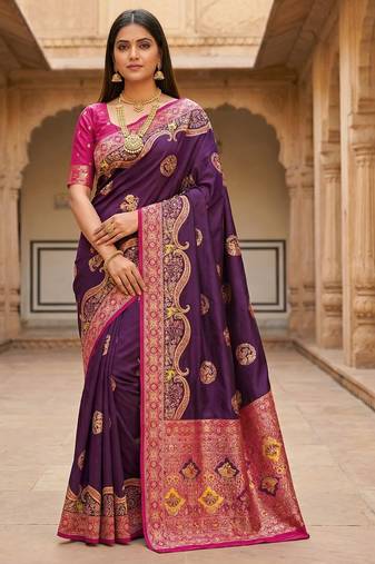 Wine pashmina paithani silk saree with beautifully multicolor border and pallu