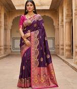 Wine pashmina paithani silk saree with beautifully multicolor border and pallu