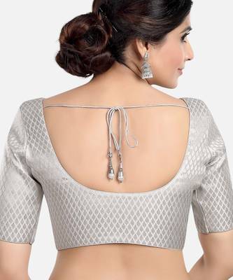 Silver brocade printed readymade saree blouse 2