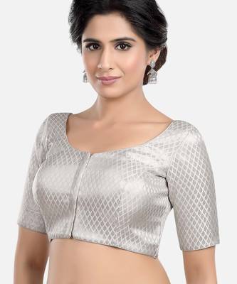 Silver brocade printed readymade saree blouse 3