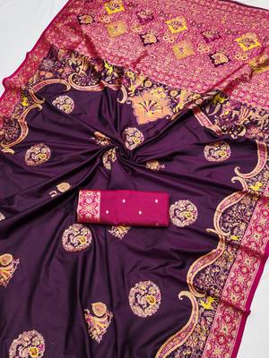 Wine pashmina paithani silk saree with beautifully multicolor border and pallu 2