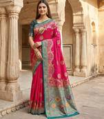 Pink pashmina paithani silk saree with beautifully multicolor border and pallu