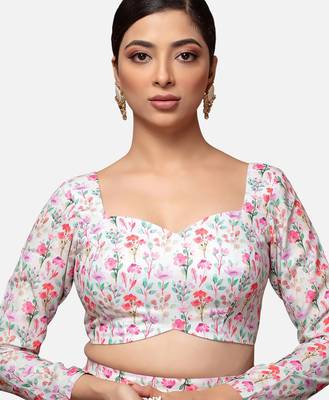 White cotton deep neck full sleeves readymade blouse 1