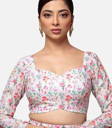 White cotton deep neck full sleeves readymade blouse