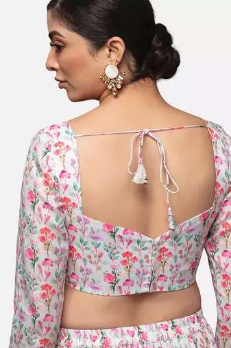 White cotton deep neck full sleeves readymade blouse