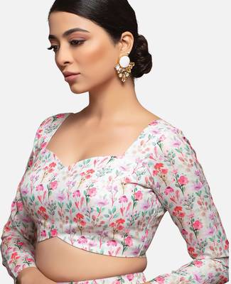 White cotton deep neck full sleeves readymade blouse 3