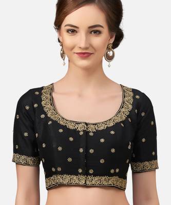 Embroidered black silk georgette princess cut padded readymade saree blouse 1