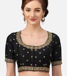 Embroidered black silk georgette princess cut padded readymade saree blouse