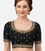 Embroidered black silk georgette princess cut padded readymade saree blouse