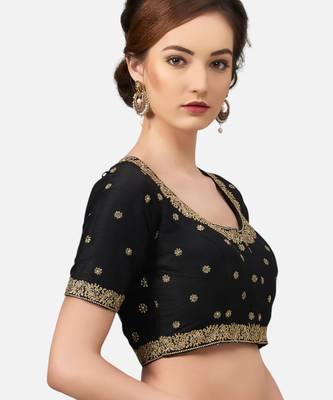 Embroidered black silk georgette princess cut padded readymade saree blouse 4