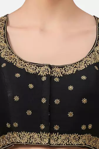 Embroidered black silk georgette princess cut padded readymade saree blouse