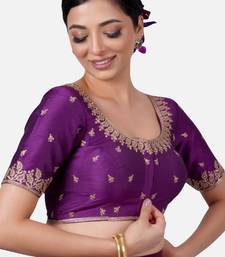 Purple silk round neck half sleeves readymade blouse