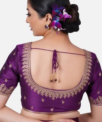 Purple silk round neck half sleeves readymade blouse 2